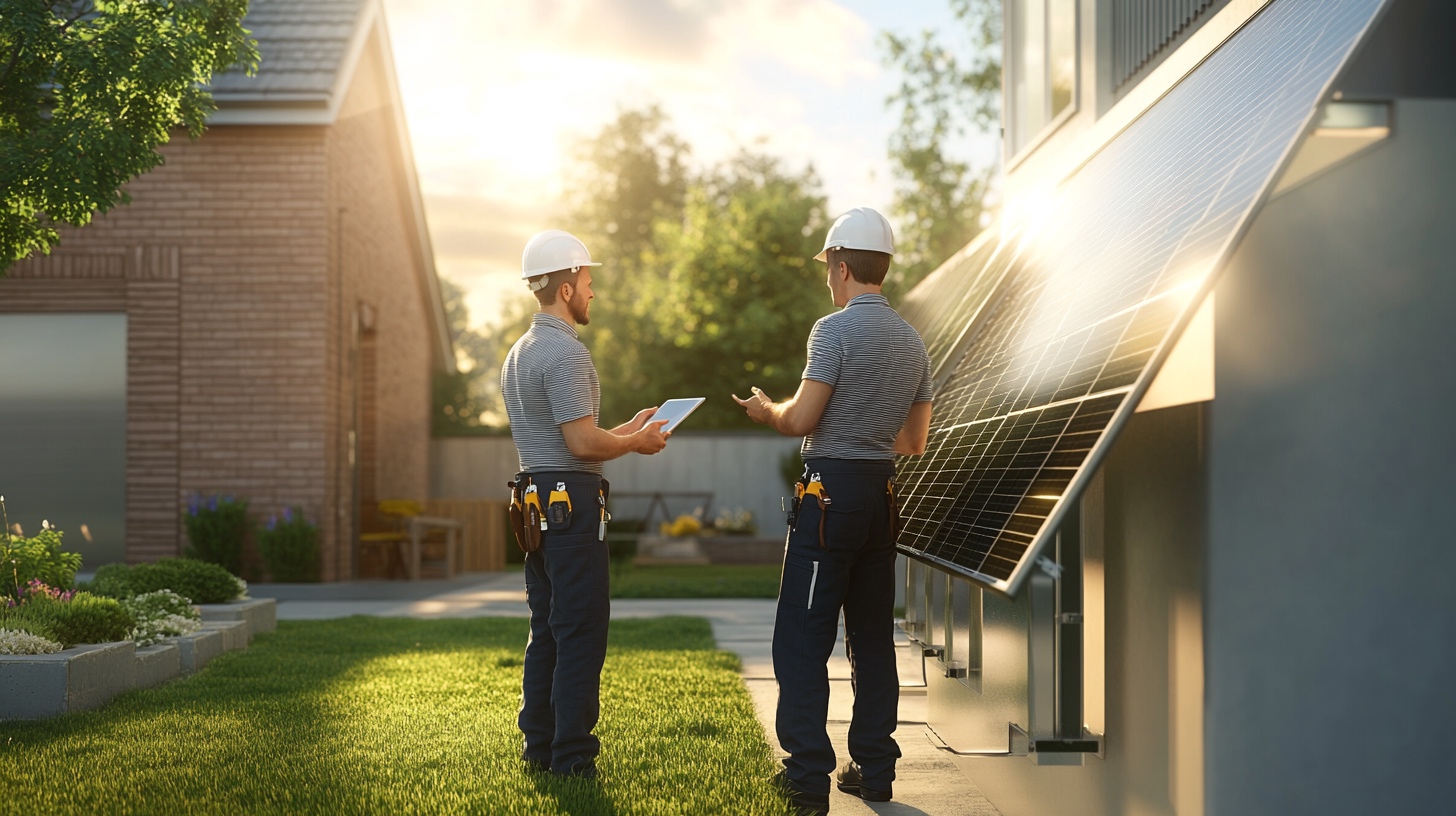 Deux installateurs de panneaux solaires